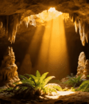 洞穴内阳光穿透钟乳石景象964#横