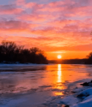 冬日河畔日落自然风光2989#横屏 