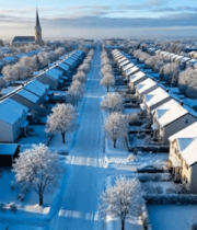 冬日住宅区航拍雪景2703#横