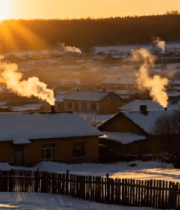 冬日村庄雪景日落全景1602#横屏 