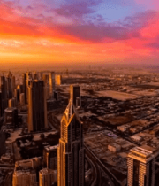 迪拜城市天际线黄昏全景4349#横