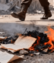 地面燃烧的纸张和火焰70#横