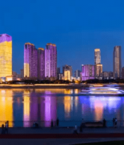 城市江边夜景高楼全景3710#横