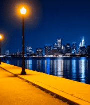 城市河畔夜景人行道4681#横