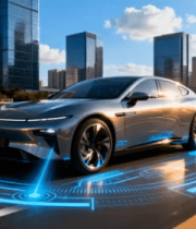 城市道路上行驶的科技感电动汽车1794#横