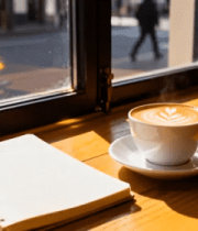 窗边咖啡与笔记本素材1965#横屏 