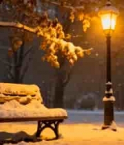  雪夜公园路灯长椅2705#横屏 	 