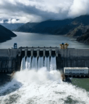 大坝泄洪俯瞰全景3905#横