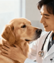 宠物医生与金毛互动场景437#横