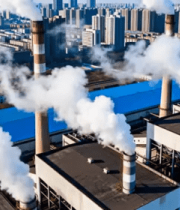 城市中工厂烟囱冒烟场景1049#横屏 