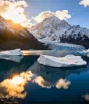  雪山湖泊日落美景2654#横屏 	 