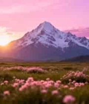  雪山花海日落美景2656#横屏 	 