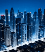 城市高楼夜景航拍素材1279#横屏 