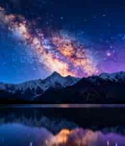  星空银河雪山湖泊夜景2571#横屏 	 