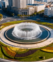 城市环形花坛喷泉鸟瞰4256#横
