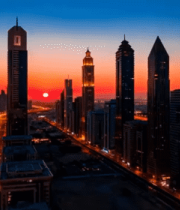 城市高楼黄昏夜景航拍素材1633#横屏 