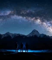  星空下的雪山剪影2564#横屏 	 