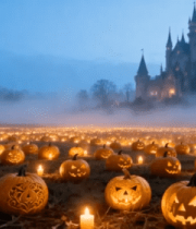 城堡前南瓜灯夜景素材1663#横屏 