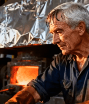 车间内铁匠专注工作场景2566#横