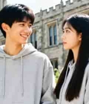  校园情侣对视微笑2519#横屏 	 