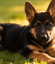 草地上趴着的德国牧羊犬幼犬4328#横