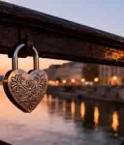  心形锁桥的浪漫黄昏2522#横屏 	 