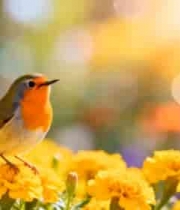  小鸟站黄花上 阳光明媚2507#横屏 	 -