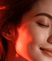 闭眼微笑的红发女子特写3415#横屏 