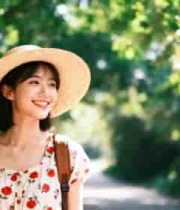  夏日林间微笑女孩2442#横屏 	 