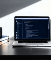 办公桌上的笔记本电脑与书籍(1)4862#横屏 