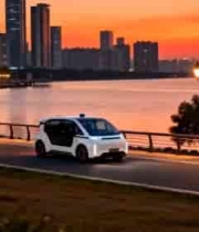  夕阳下的自动驾驶汽车2409#横屏 	 -