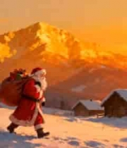  夕阳下的圣诞老人送礼物2400#横屏 	 -