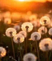  夕阳下的蒲公英花海2399#横屏 	 