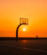  夕阳下的篮球场剪影2391#横屏 	 