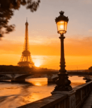 巴黎埃菲尔铁塔黄昏河畔景象5096#横屏 