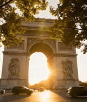 巴黎凯旋门日落车流景象1008#横