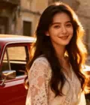  夕阳下的红衣少女2385#横屏 