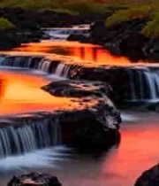  夕阳下的叠水瀑布2373#横屏 	 