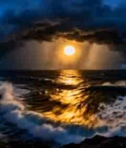  乌云遮日海浪撞击礁石2346#横屏 	 