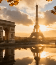 巴黎埃菲尔铁塔与凯旋门风景2709#横屏 