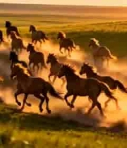  万马奔腾草原日落景象2267#横屏 	 