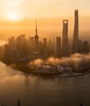 上海外滩日出航拍2042#横屏 	 