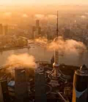  上海陆家嘴日出航拍2035#横屏 	 