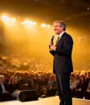  商务演讲者在大型会场发言2028#横屏 	 -