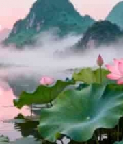  水墨荷花仙境风光2188#横屏 	 