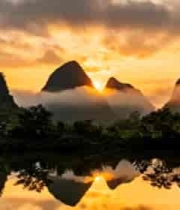  山水日出晨雾倒影1960#横屏 	 