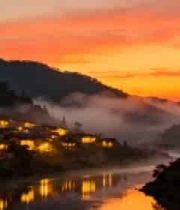  山间日落炊烟起1950#横屏 	 