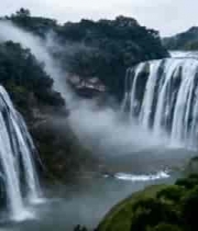  山间瀑布流水景观1947#横屏 	 