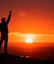  日落时分的胜利剪影1857#横屏 	 