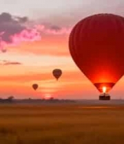  日出时分的红色热气球1839#横屏 	 